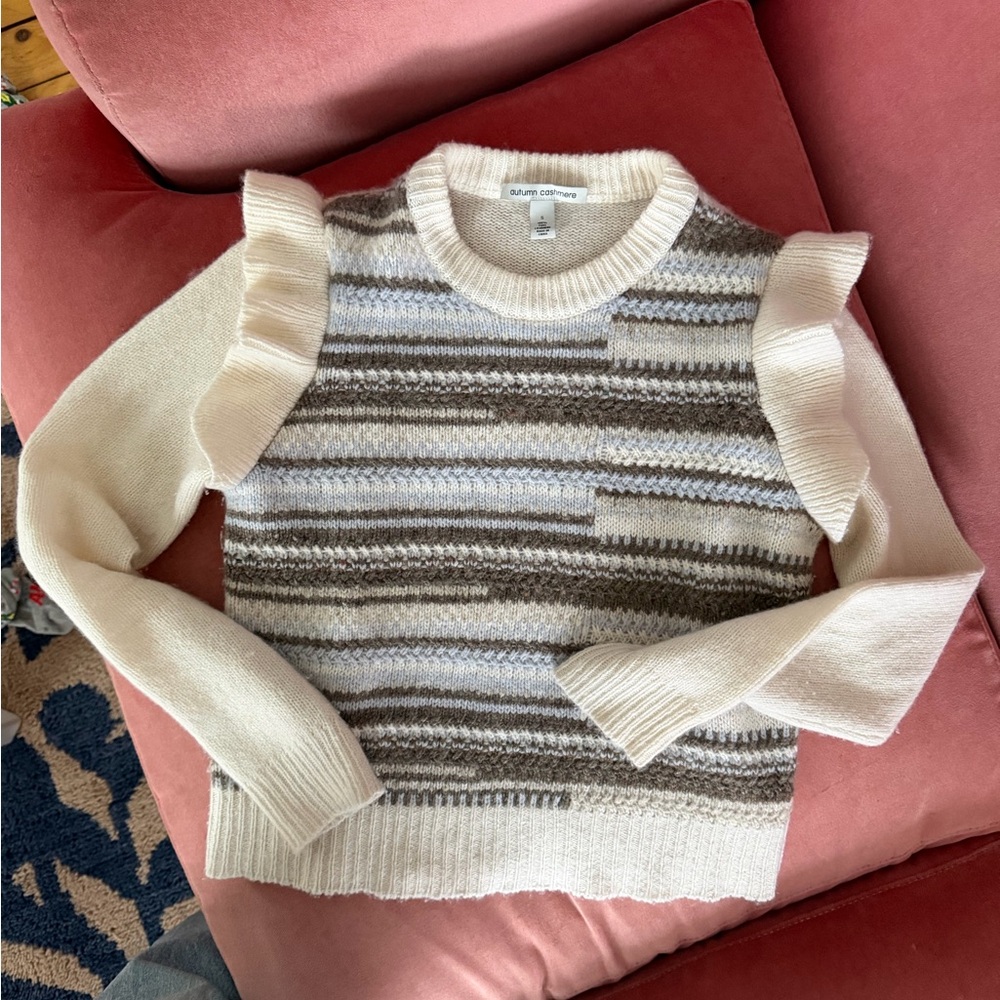 Autumn cashmere Striped Cream and Brown Sweater 100% cashmere